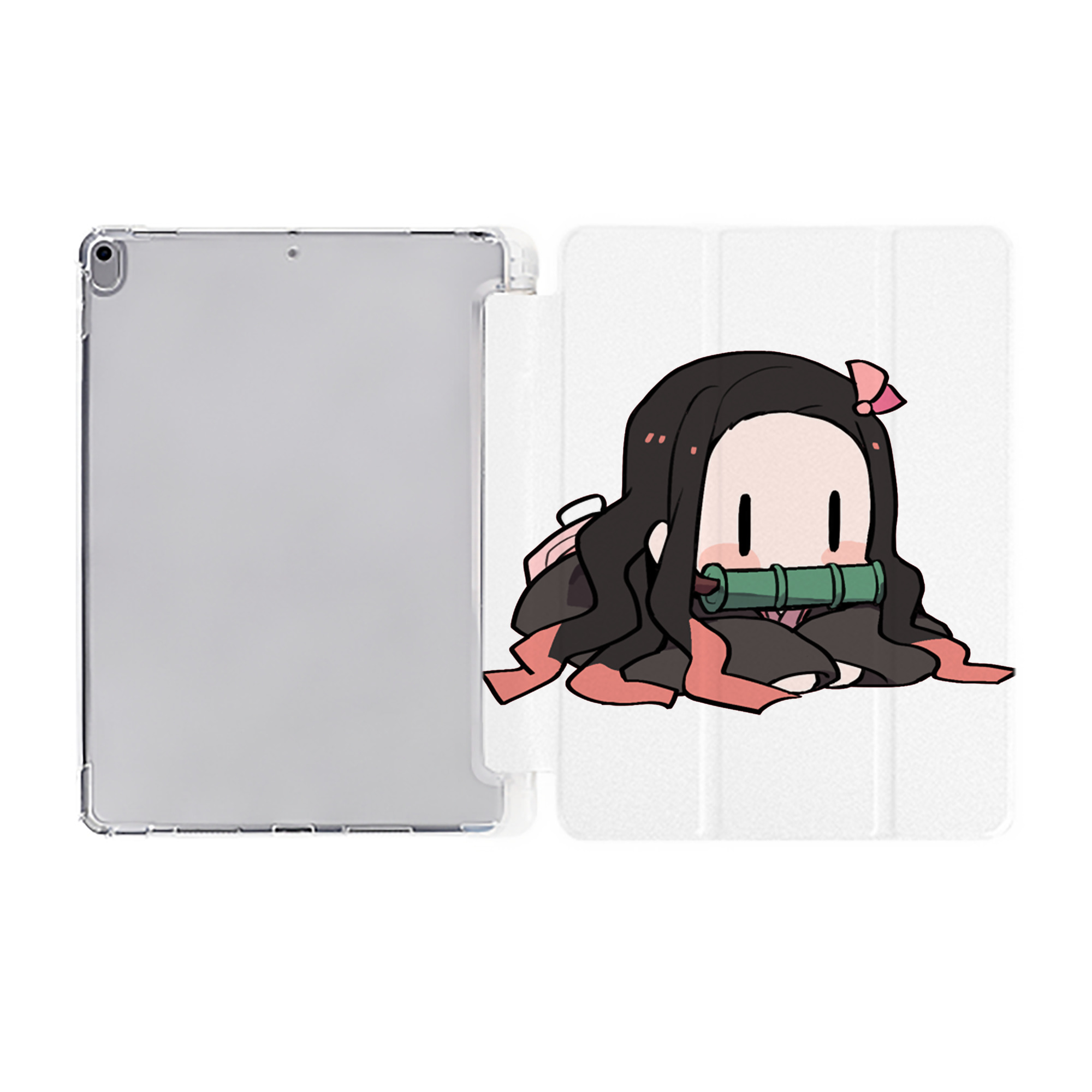 （画像用） 鬼滅の刃（きめつのやいば）竈門 禰󠄀豆子／かまど ねずこ Kamado Nezuko IPad ケース ペン収納付き 三つ折りスタンド PUレザー×シリコン 対応機種9.5/10.5/10.9インチ